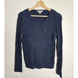 Park Hurst Blue V Neck Cable Knit Sweater Women's Size Small 100 Percent Cotton